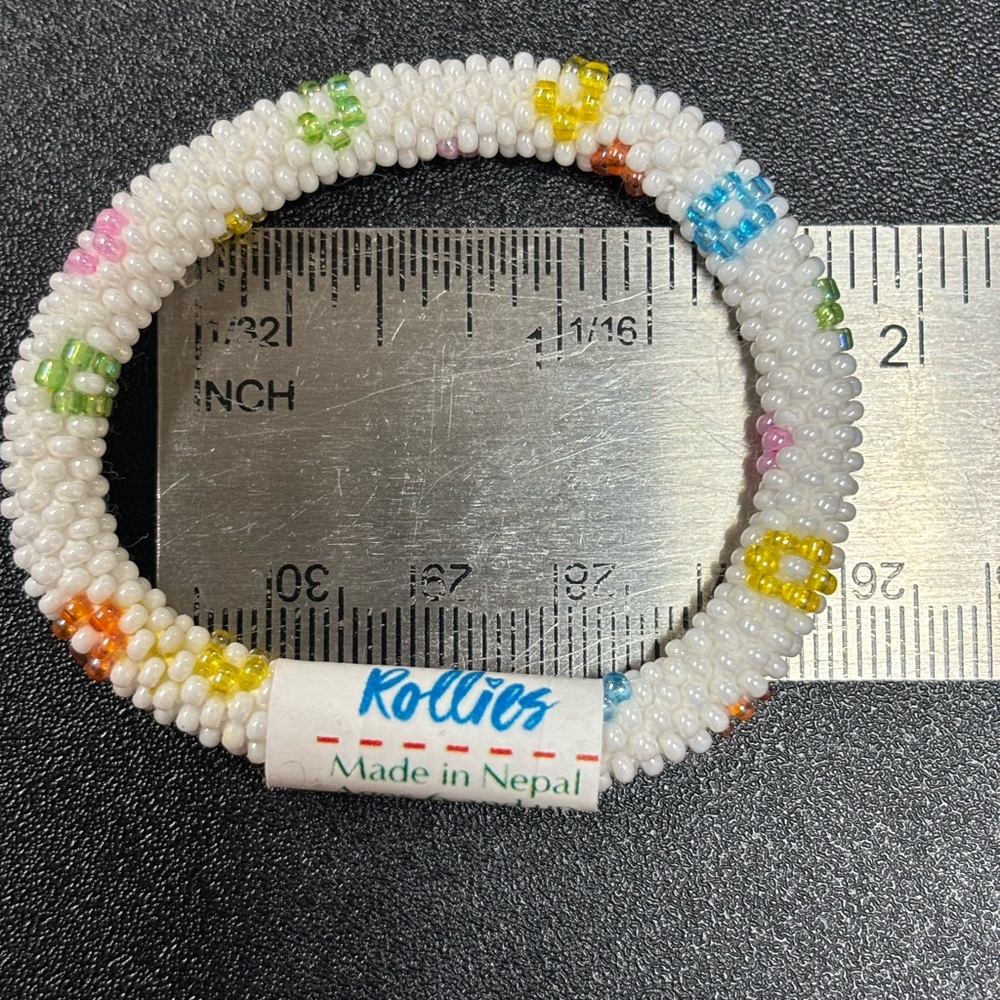 Flower Power Kid's Rollies Glass Beaded Bracelet White - Picture 3 of 3